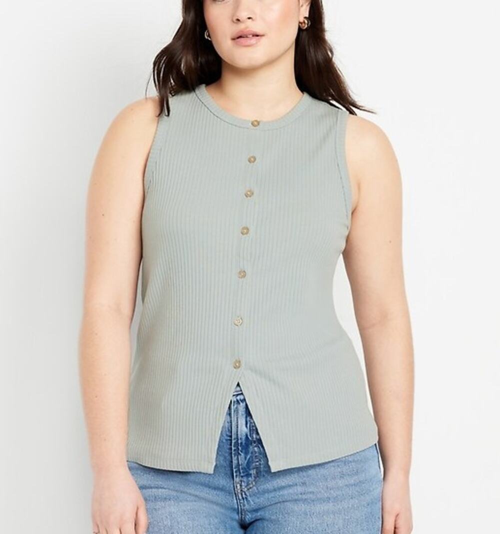 NWOT Old Navy Button Down Ribbed Top Tank Top Silver Sage Small